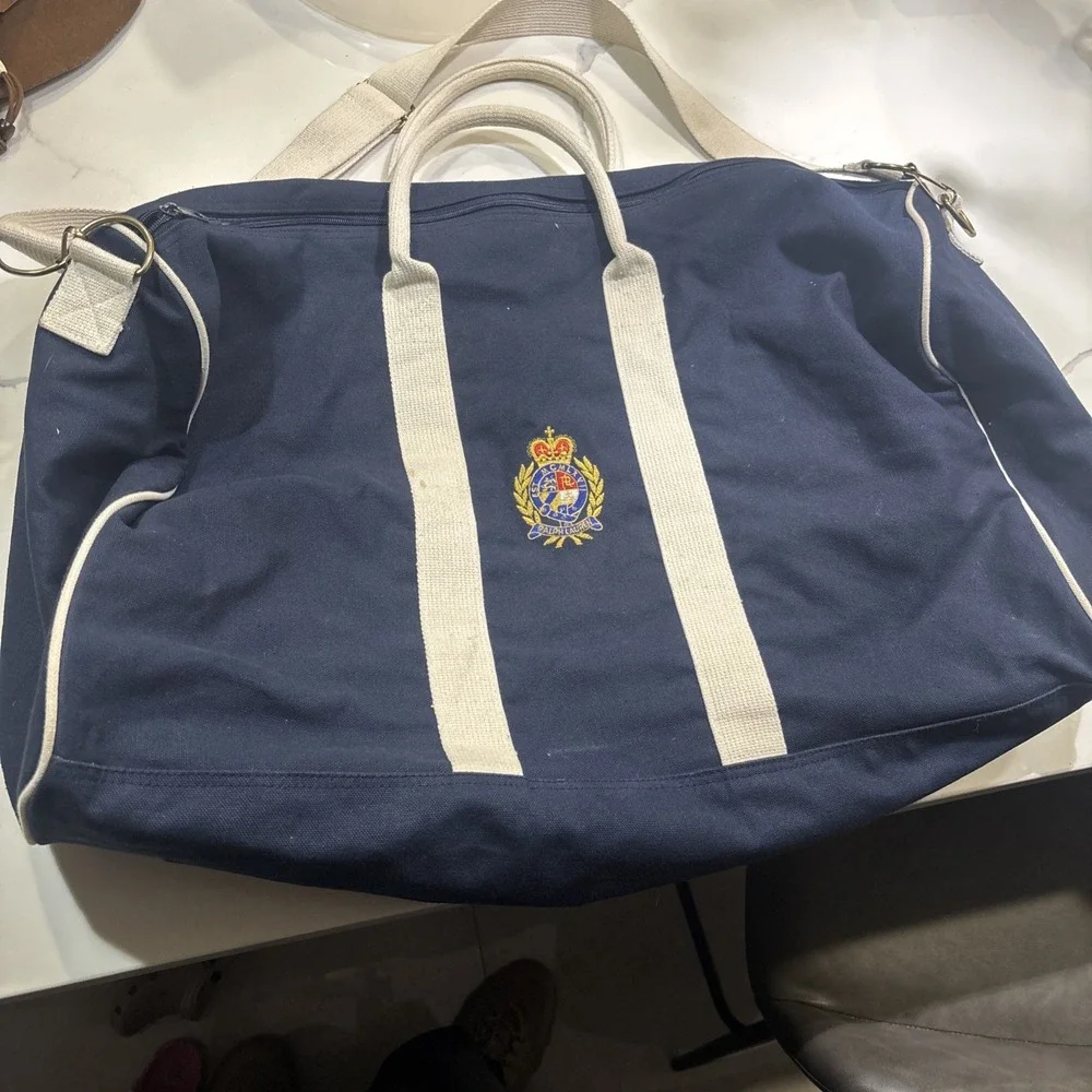 Vintage Polo Ralph Lauren Crest Logo Navy Blue Canvas - Large Duffle Bag